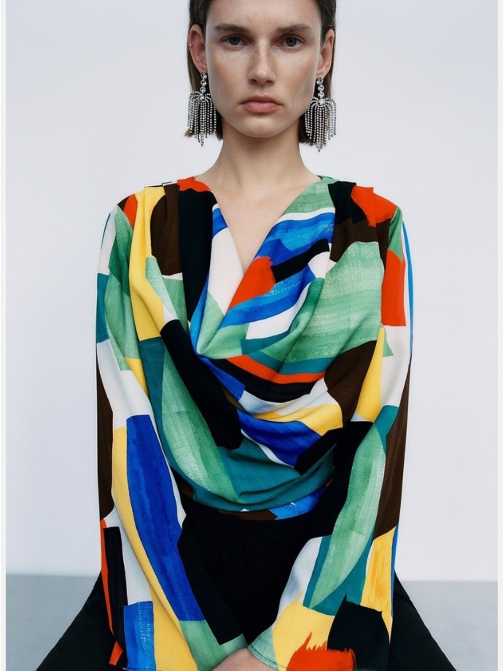 Women's Multicolor Abstract Print Draped Blouse